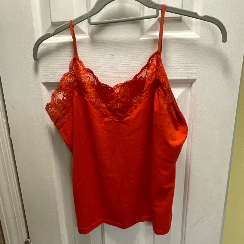J.T.B. Camisole Cami Top w/Floral Lace Trim Red Women’s Size L